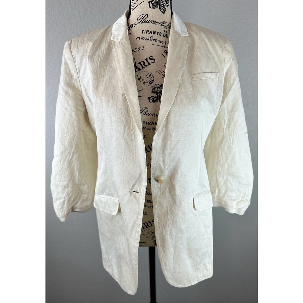 Elizabeth and James White Ruched Short Sleeved Blazer Jacket, Small / 6 US